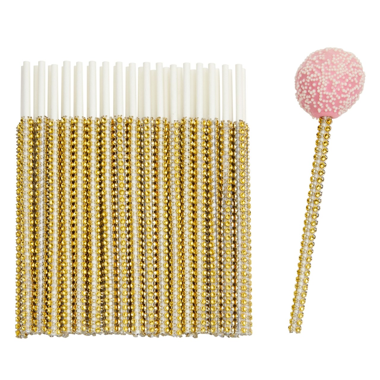 36 Pack Rhinestone Gold Cake Pop Sticks for Candy Apples, Lollipops, Dessert Bar (5.9 inches)